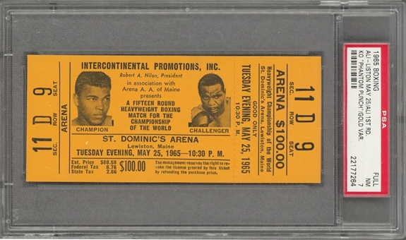 1965 Muhammad Ali Vs. Sonny Liston Full Boxing Ticket (PSA/DNA Full NM 7)